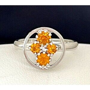 Vintage Ring Silver Tone Prong Set Orange Rhinestone Mid Century Modern 4I